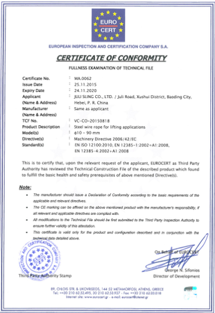 CE certificate - sling